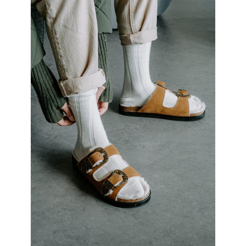 LUCIA BUCKLE W - SUEDE/FUR - COGNAC/DOVE